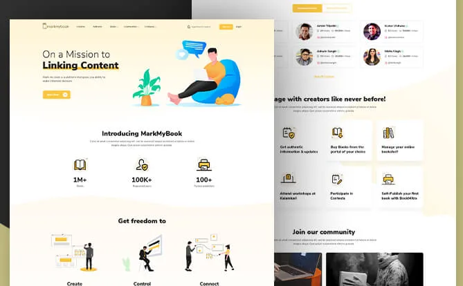 Mark My Book website screenshot with content creator graphics