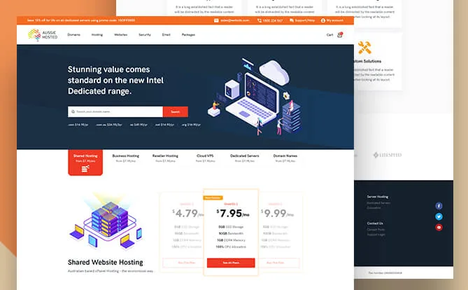 Aussie Hosted website screenshot with hosting plans
