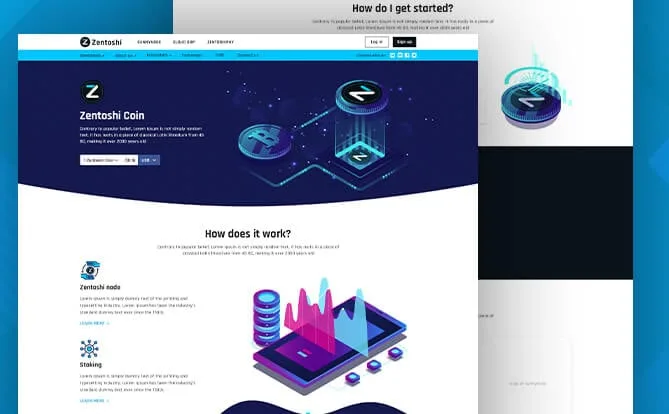 Zentoshi website screenshot with dark financial graphics