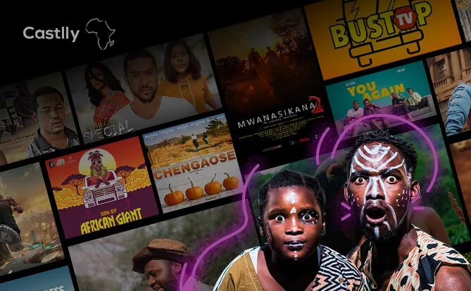 Castlly interface with a collage of film posters