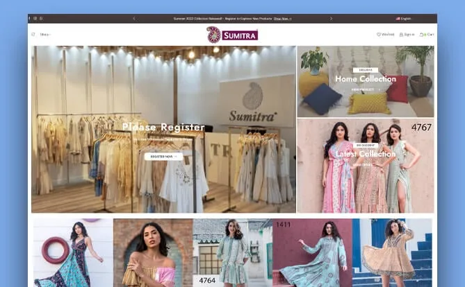 Samitra fashion website screenshot with clothing collections