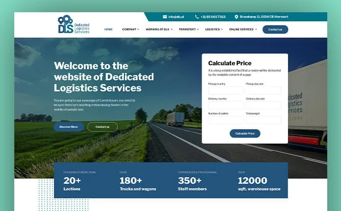 Logistics website screenshot with service information and an enquiry form