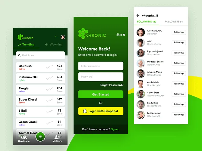 Transport app screens with login and ride information
