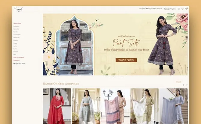 Online fashion store screenshot with clothing collections